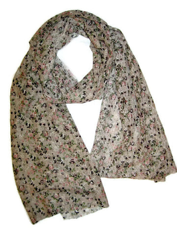 Gray Pink Rose Print Scarf